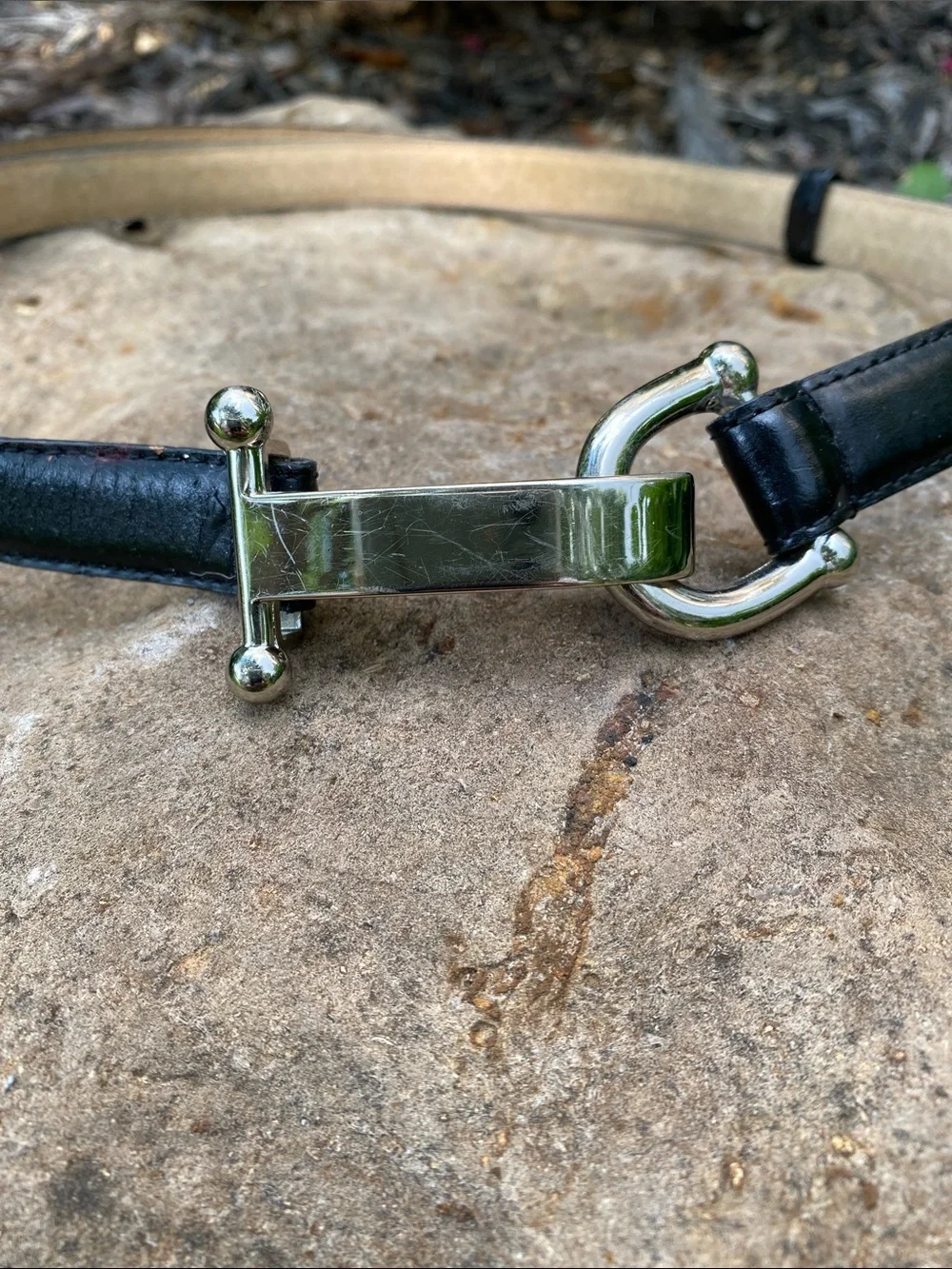 Ellen Tracy Women's Black Genuine Leather Adjustable Belt with Silver Bit Buckle